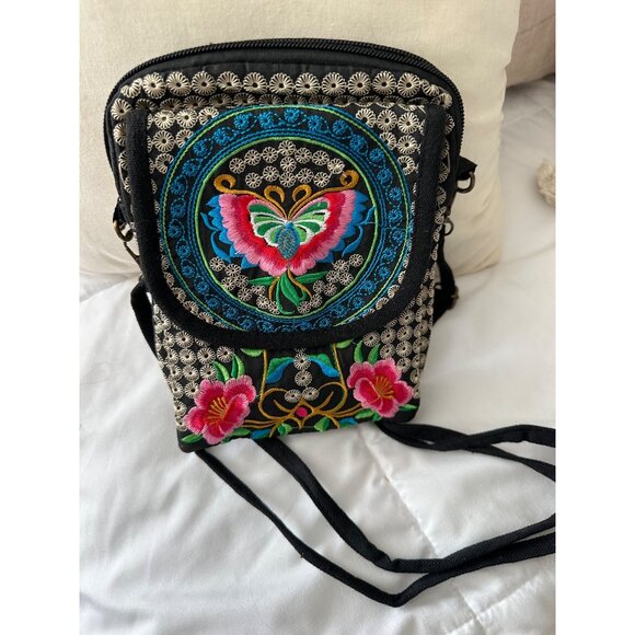 Handmade Embroidered Floral Crossbody Purse Adjustable Strap festival Hippy boho - Picture 2 of 15